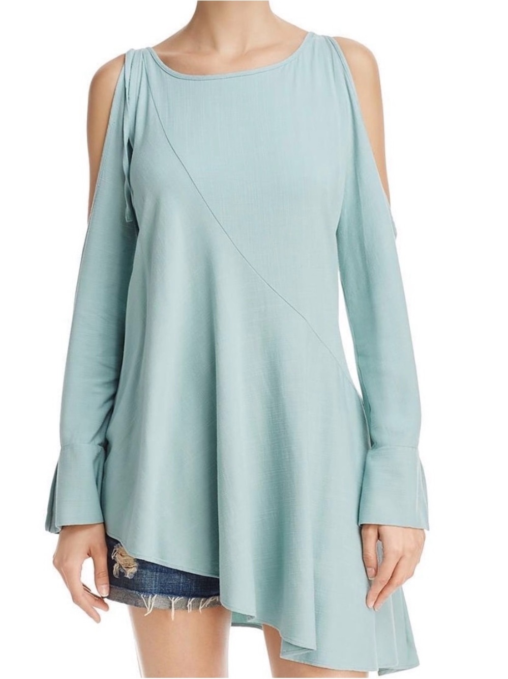 Free People Cold-Shoulder Flowy Tunic Top in Light Aqua Blue Size Small